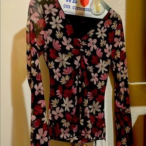 Fitted blouse size small black and floral pinks